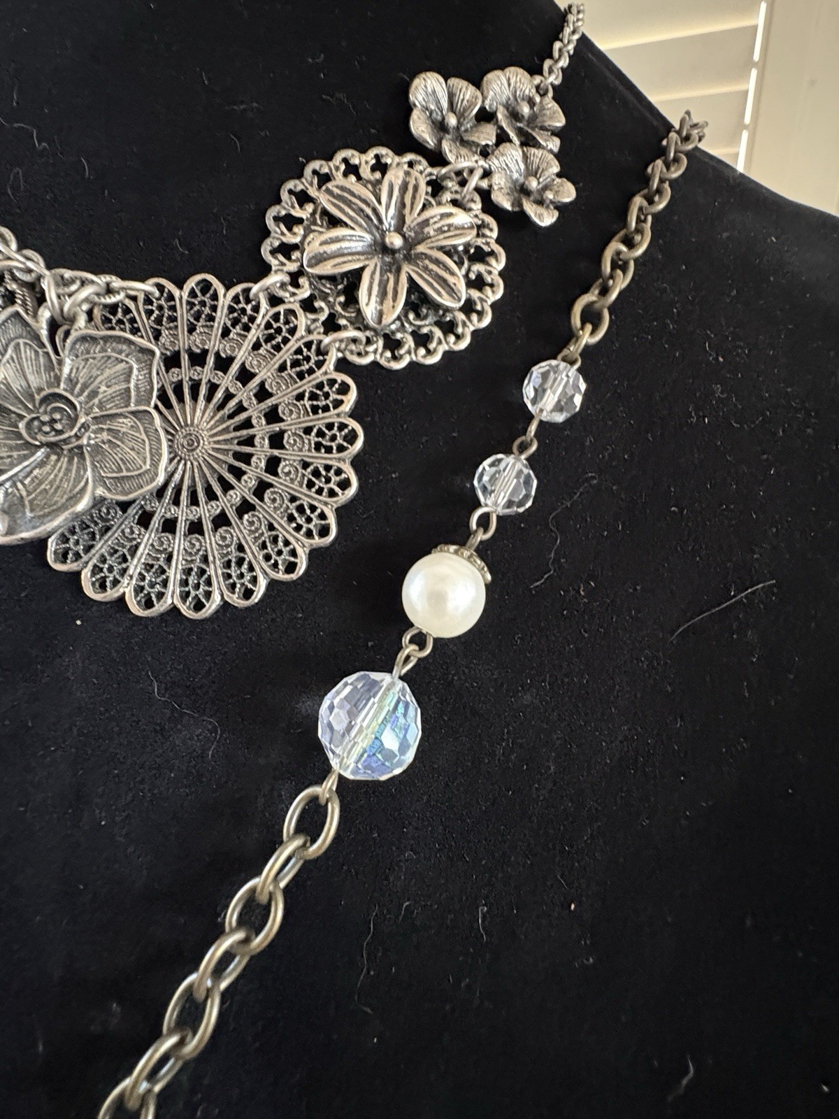 Plunder Statement Charm Necklace Key Locket Flower Faux Pearl + Floral Choker