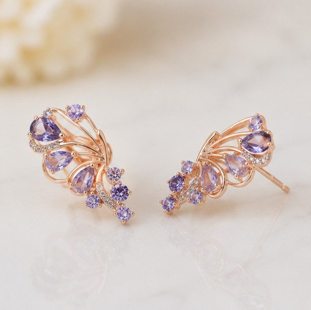 3.00Ct Pear Cut Simulated Amethyst Engagement Stud Earrings 14K Rose Gold Plated