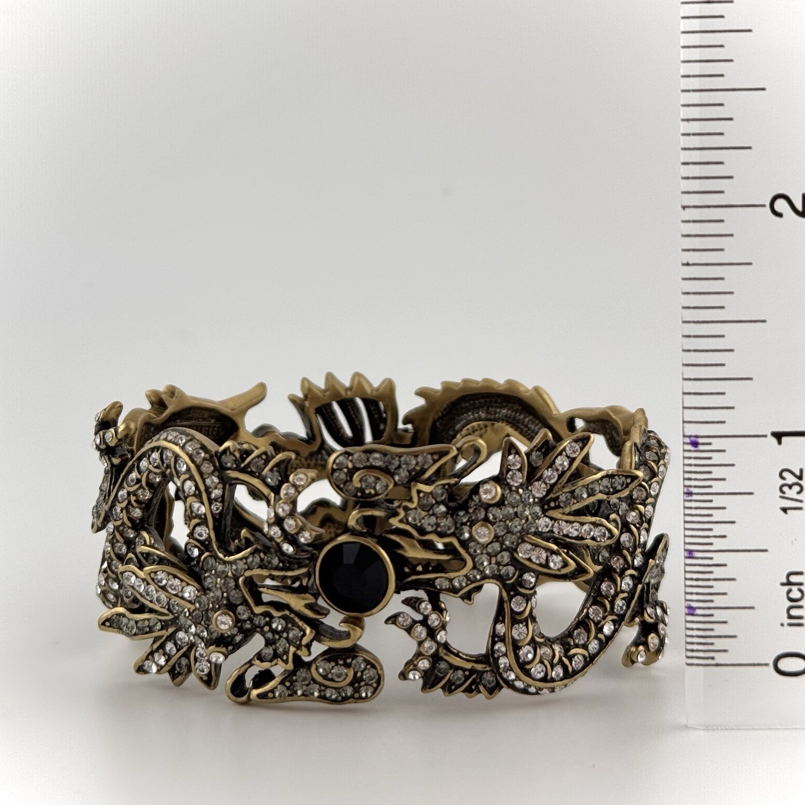 Rare Dragons Heidi Daus Signed Hinge Cuff Bracelet w/ White+Black Swarovski Gems