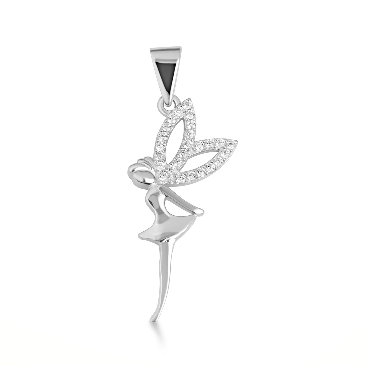 .925 Sterling Silver Mystical Fairy CZ Studded Pendant Necklace