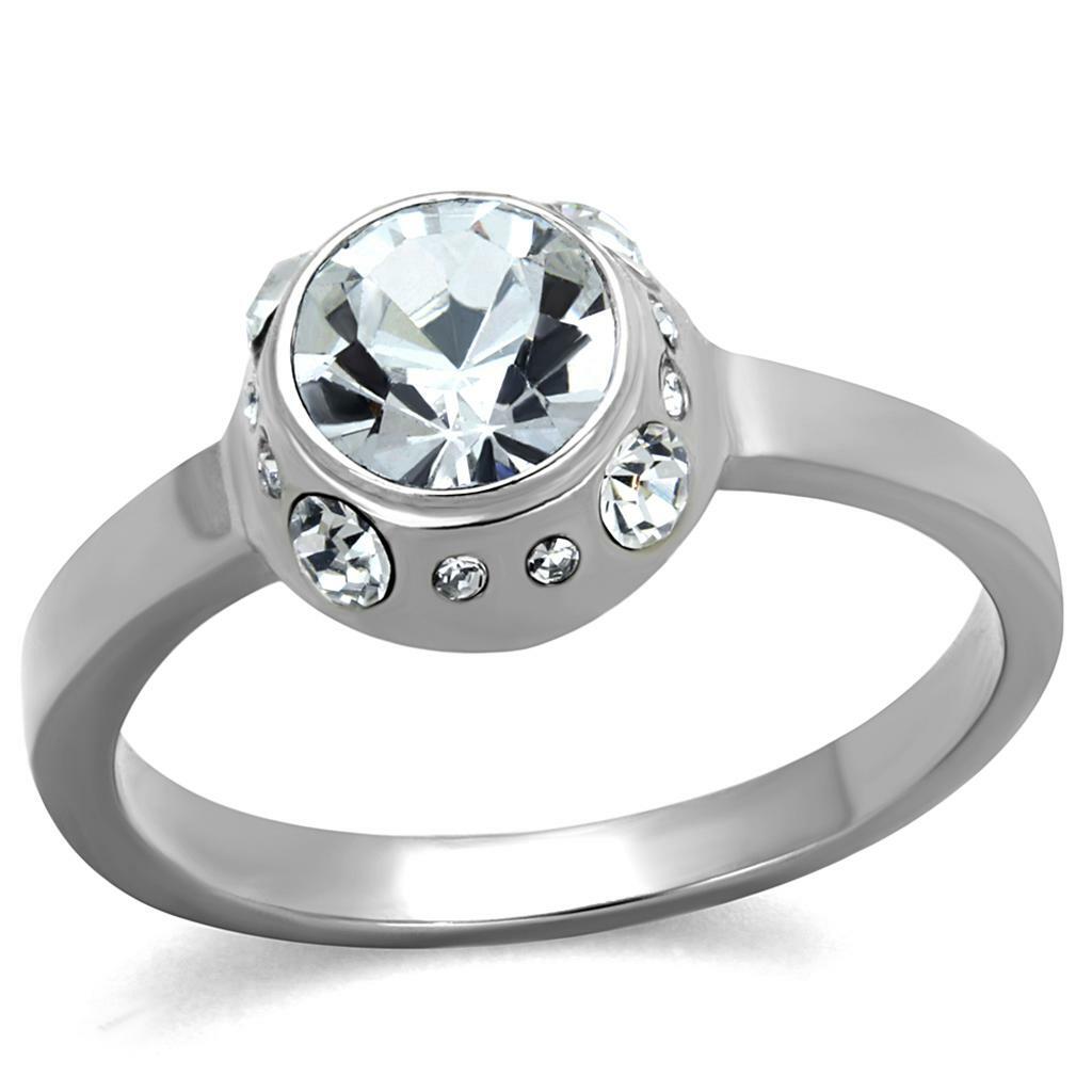 TK2183 – High polished (no plating) Stainless Steel Ring with Top Grade Crystal