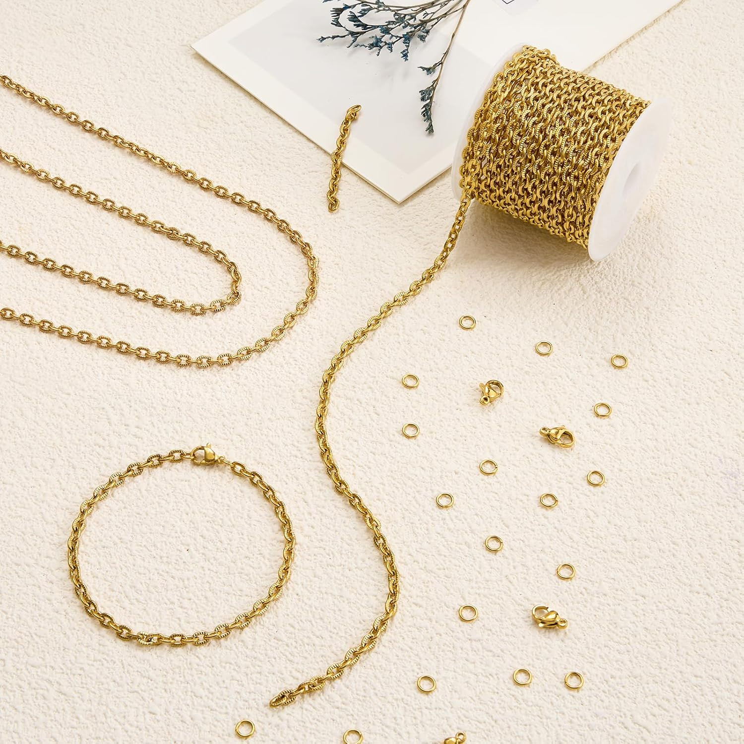 YOUBEIYEE 5 Meters Embossed Oval Jewelry Chains Bulk Gold Plated Stainless Steel