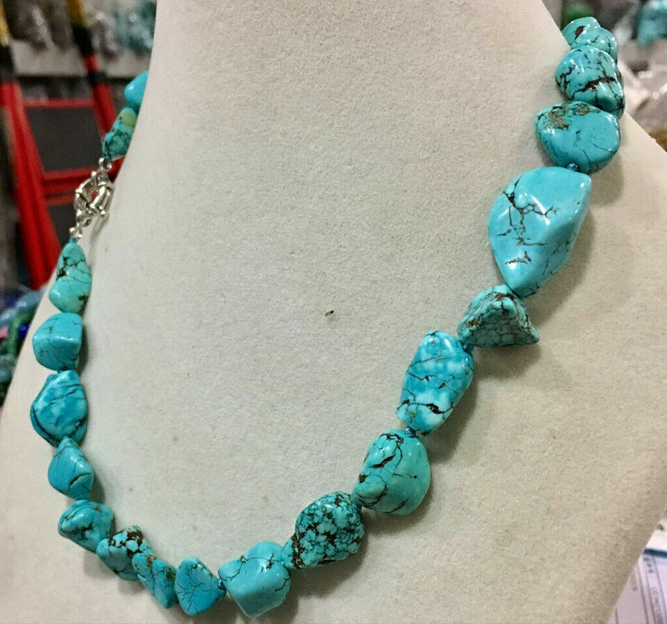 Genuine Natural 10-14mm Blue Turquoise Gemstone Irregular Beads Necklace 14-50in