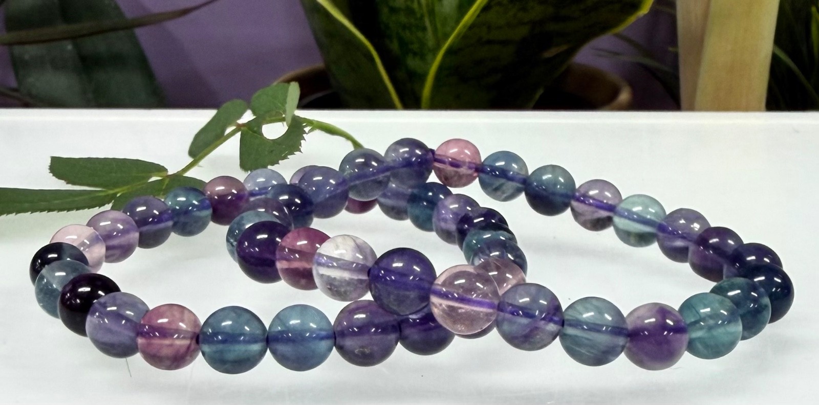 Wholesale Lot 6 Pcs Natural Rainbow Fluorite 8mm 7.5” Crystal Stretch Bracelet