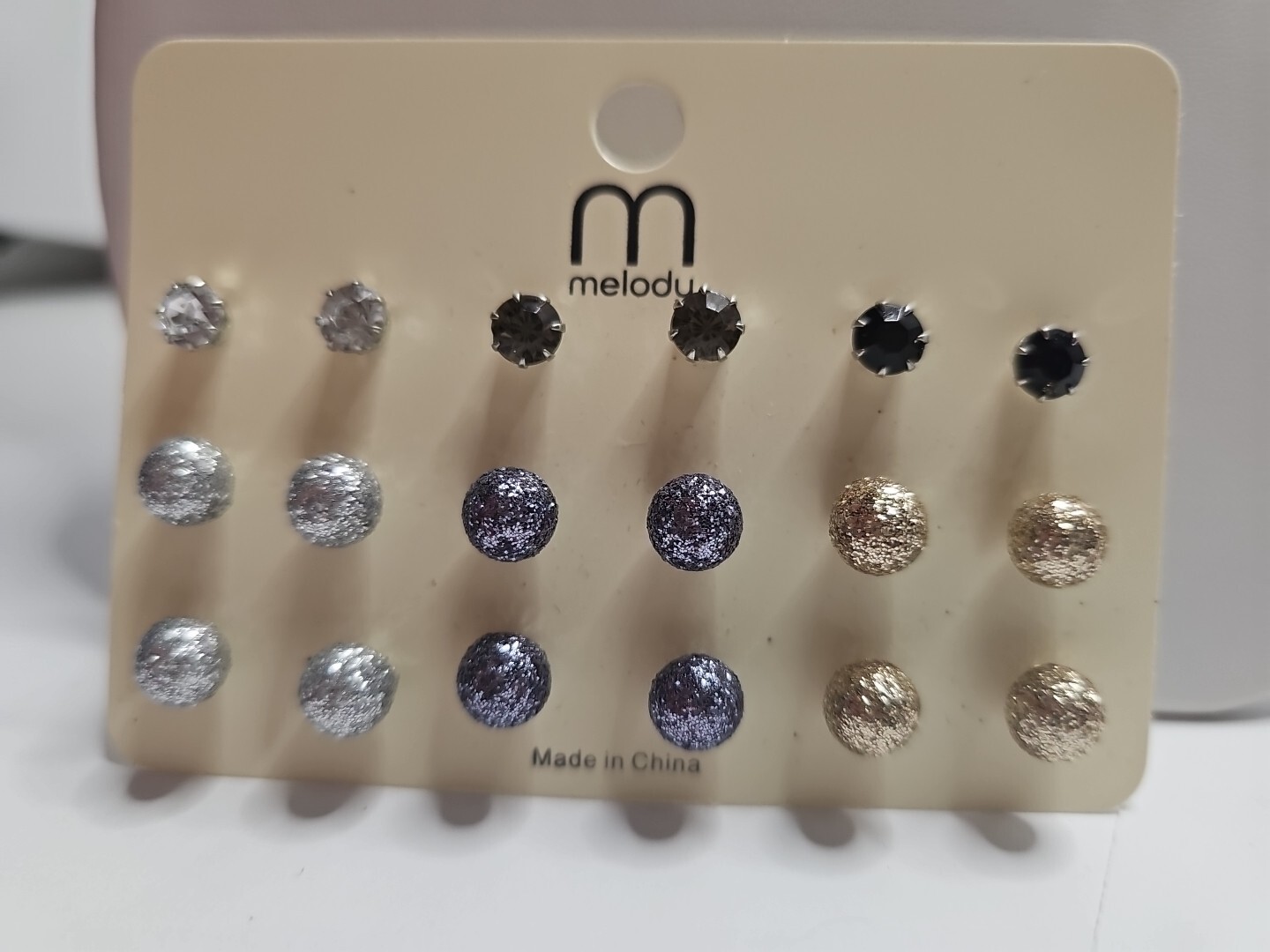 Earrings 9 Pairs Ball Glitter Bead And Faux Jewels Studs Elegant Beauty