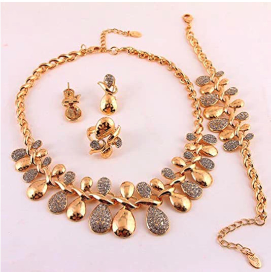 Floral Statement Jewelry Set Necklace Earrings Ring Bracelet Gift for Women