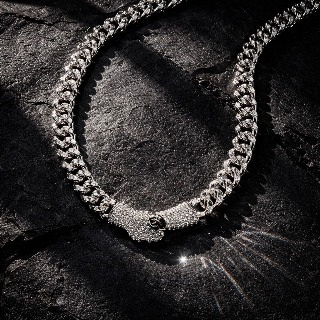 Unisex 20inch Silver Rhodium Plated Cuban Link Necklace. Pavé Box Closure