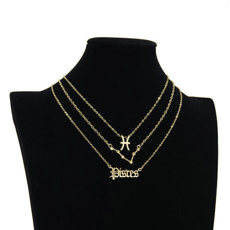 3pcs 12 Constellation Zodiac Sign Pendant Necklace Clavicle Chain Women Jewelry