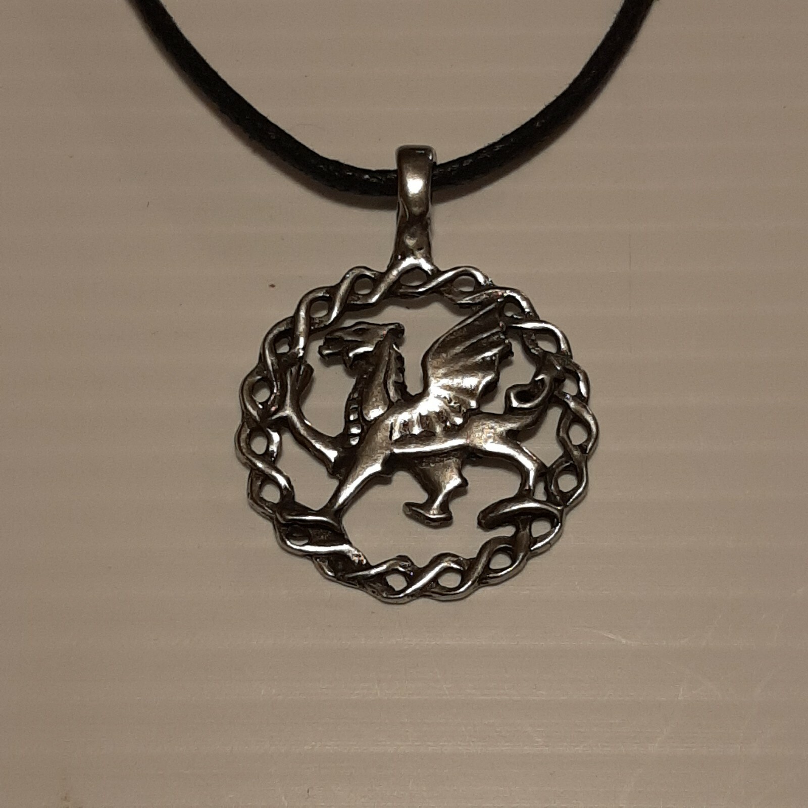 CELTIC DRAGON Pewter Pendant Charm / 26″ Adjustable Necklace U.S.A.