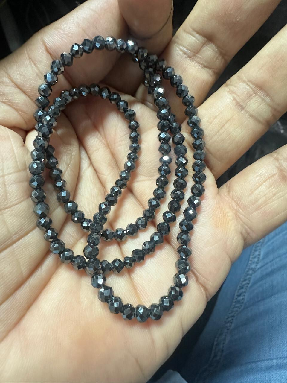 49.03Ct Black Moissanite Diamond Faceted Beads Necklace 925 Silver Clasp 22″Inch