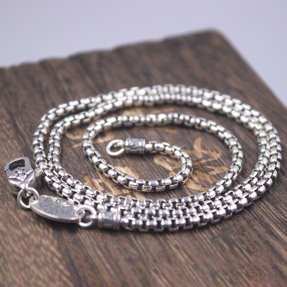 Solid 925 Sterling Silver 3mm Box Link Chain Necklace 19.7inch For Women Men