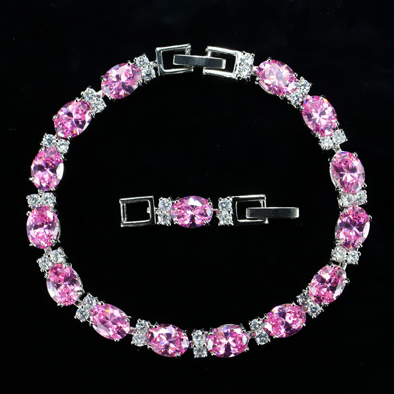 Silver Plated Fashion CZ Tennis Chain Bracelet Blue Crystal Bangles for Women