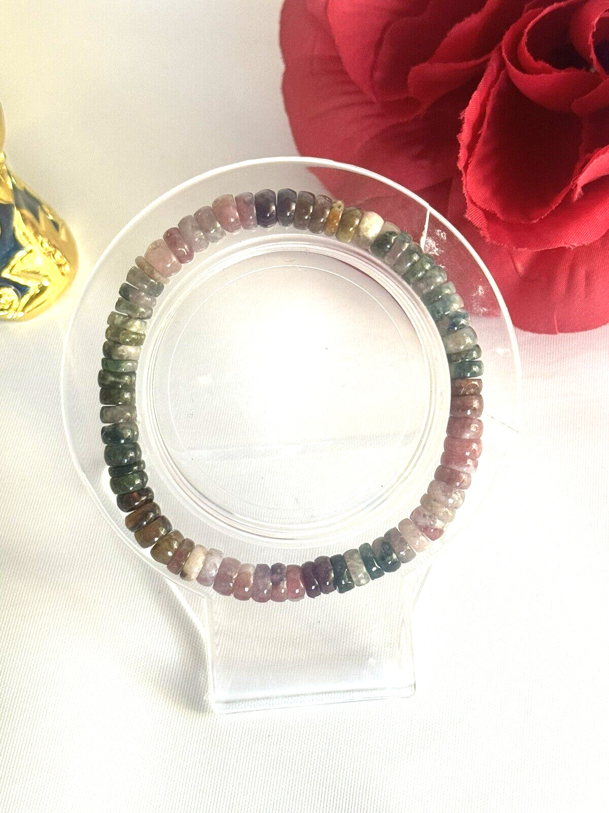 Natural Multi Colored Tourmaline Bracelet Disc Flat Beads 6-7mm Healing