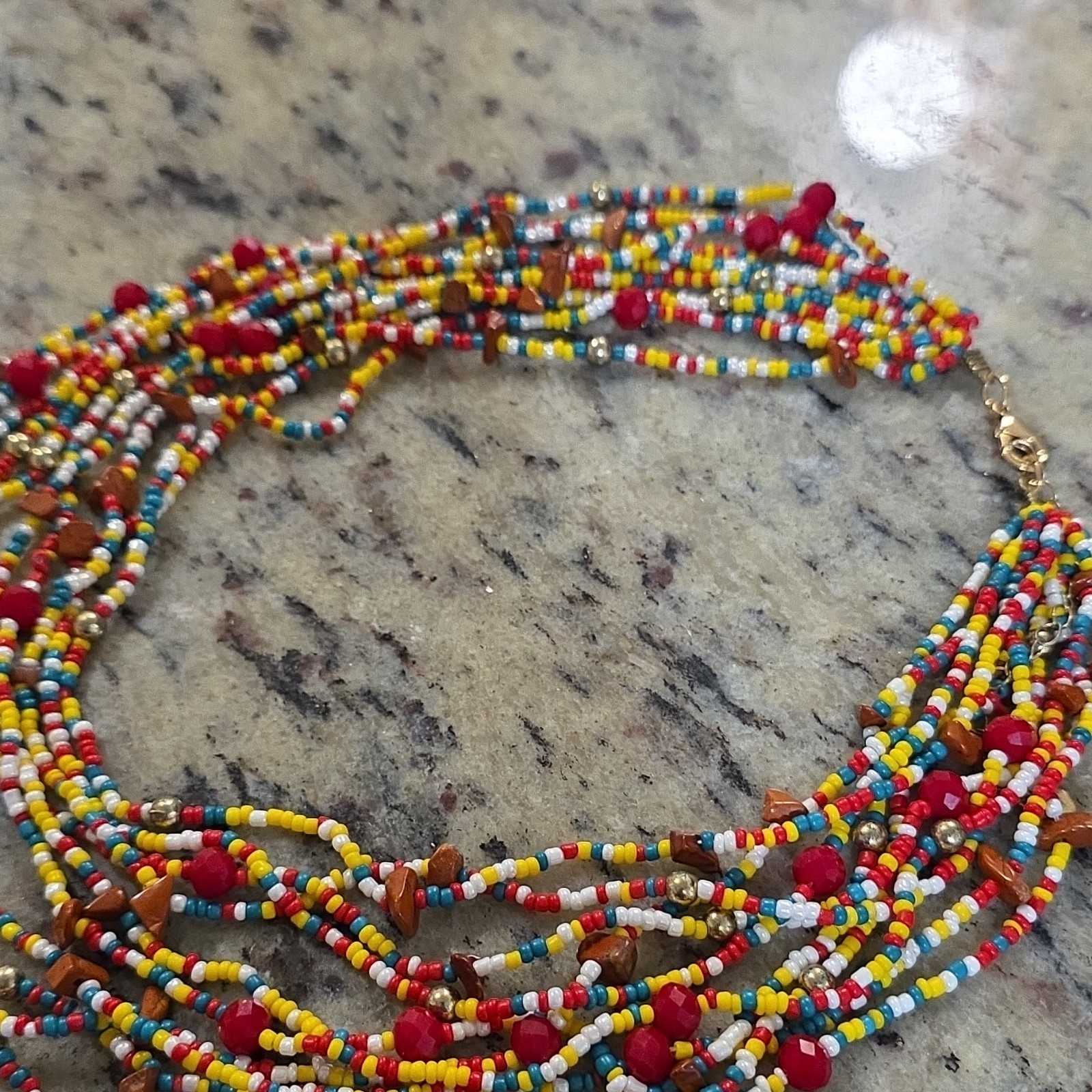 Multicolor Glass Bead Jewelry Set Multi-Strand Necklace & Bracelet Bohemian