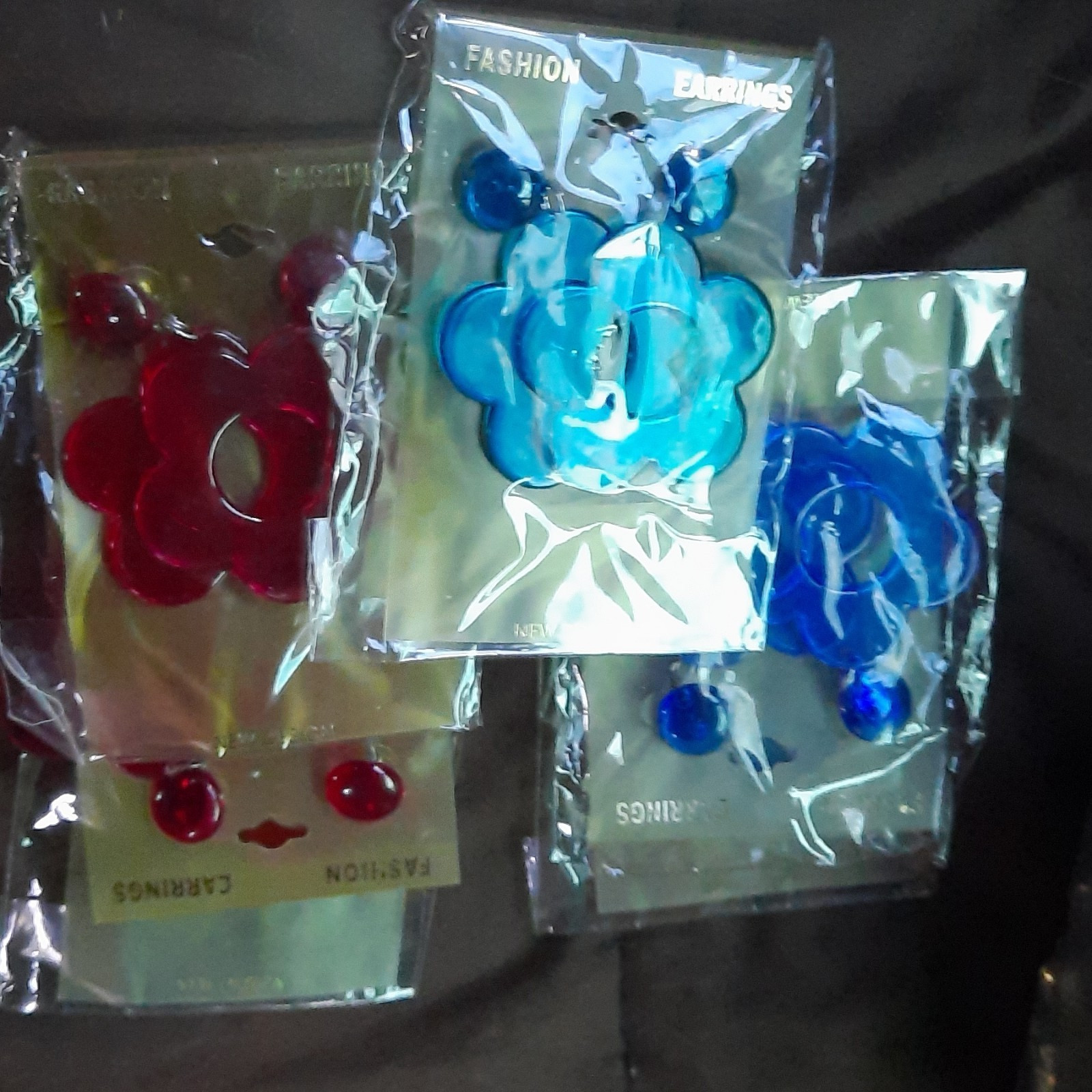 Fashion Dangle/Drop Earrings Lot 3 Pairs Blue Plastic Flower For Lobe