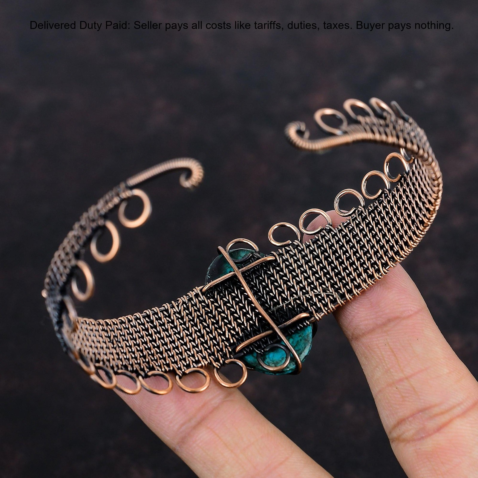Copper Oval Tibetan Turquoise Stone Engagement Wire Wrapped Sister Trendy Bangle