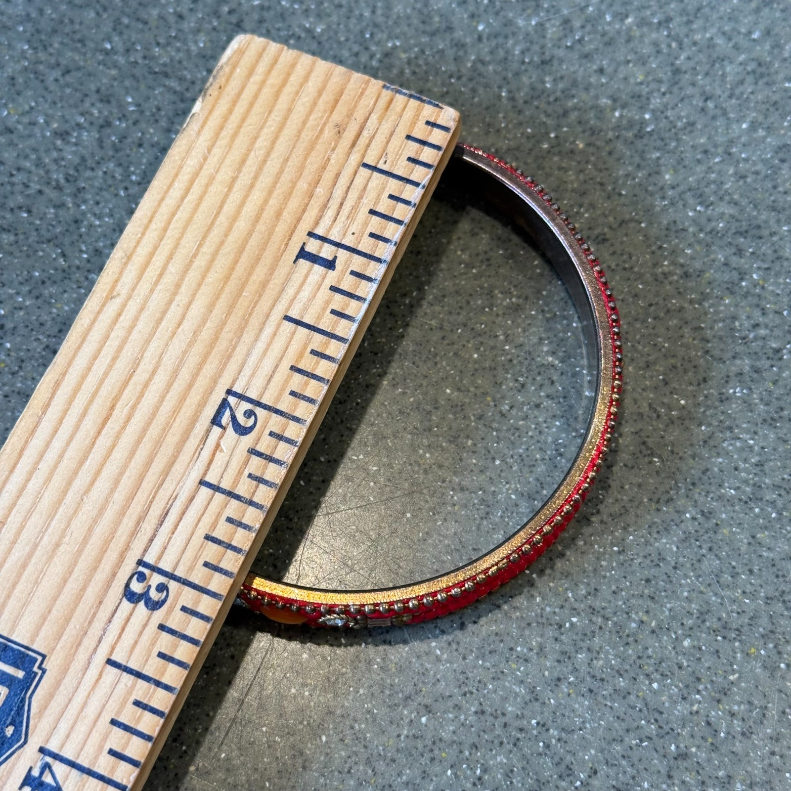 Indian Red Enamel Brass Bangle Gemstones Rhinestones, Ethnic 2.8″ Diam. Boho