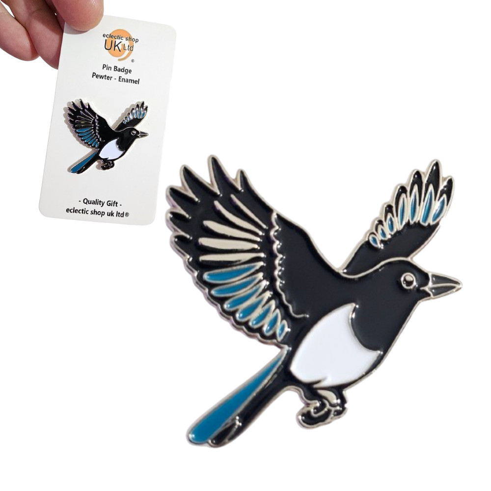 Magpie Pin Badge Enamel Flying Magpie Loyalty Bird Coat Bag Lapel Jewellery