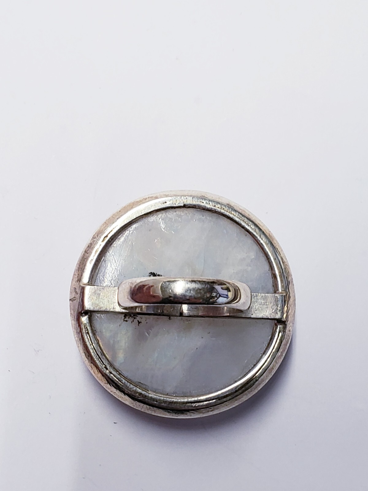 925 BIG CIRCLE WHITE MOONSTONE RING SIZE 7.75 45MM