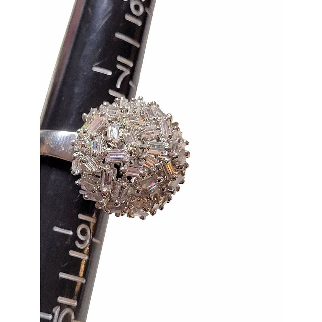 Silver Tone Cubic Zerconia Dome Bling Cocktail Ring Size 8