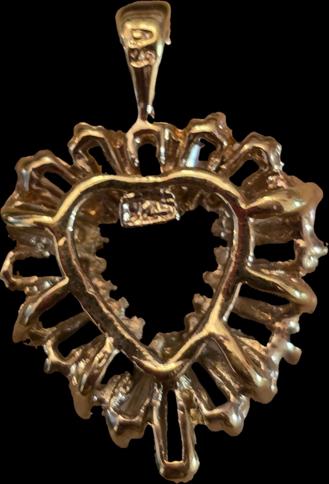 .925 Heart Charm Pendant in Yellow Gold Metal w/ White Baguette CZ, Prong Set