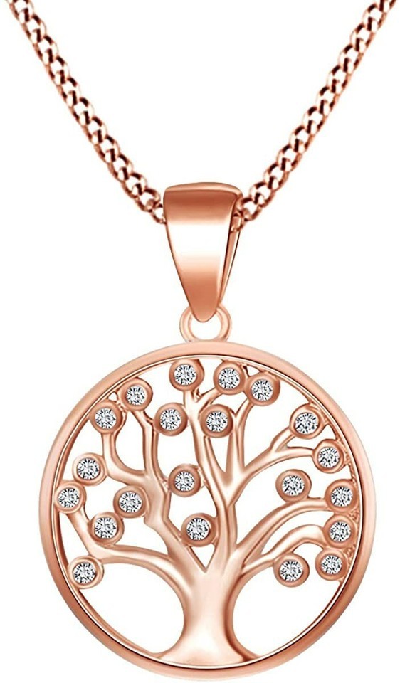 Tree of Life Pendant Necklace Simulated Diamond 18″ Chain Solid Sterling Silver