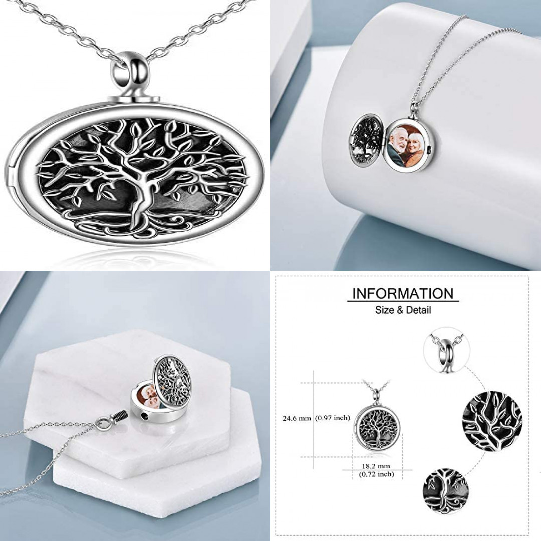 Cremation Urn Necklace for Ashes Tree of Life Locket That Hold Pictures Keepsake