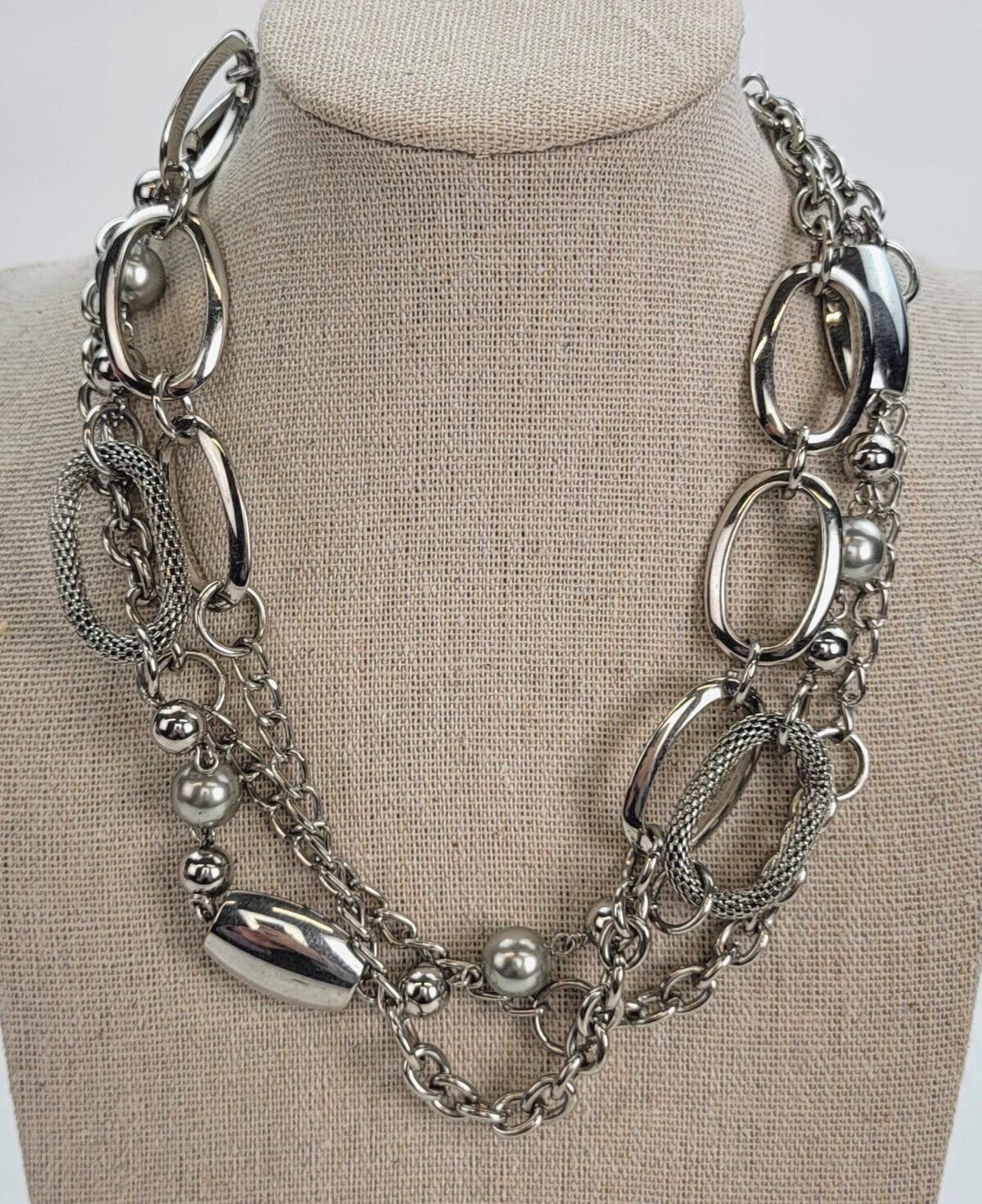 Premier Designs Silver-Tone Multi Chain Layered Necklace 19 in Lobster Clasp