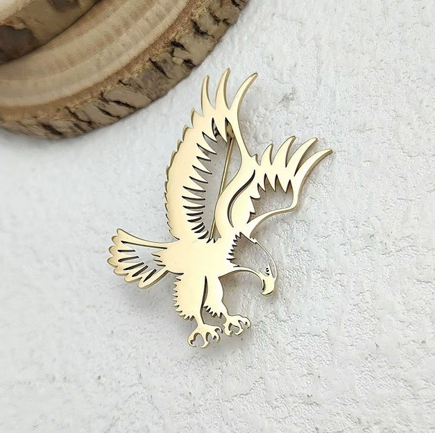 Stainless Steel Eagle Brooch Pin Gold Silver Black Bird Badge Gift Unisex