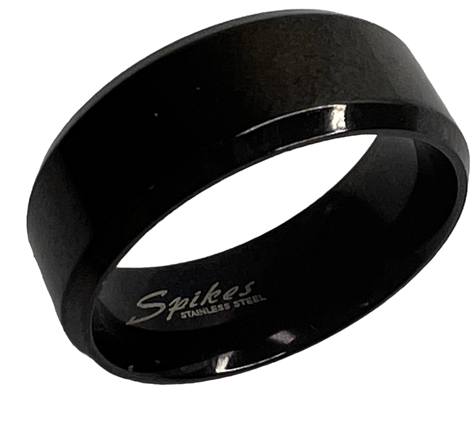 Spikes Stainless Steel Ring Black Satin Flat Band Beveled Edge Size 8.5 – 8.75