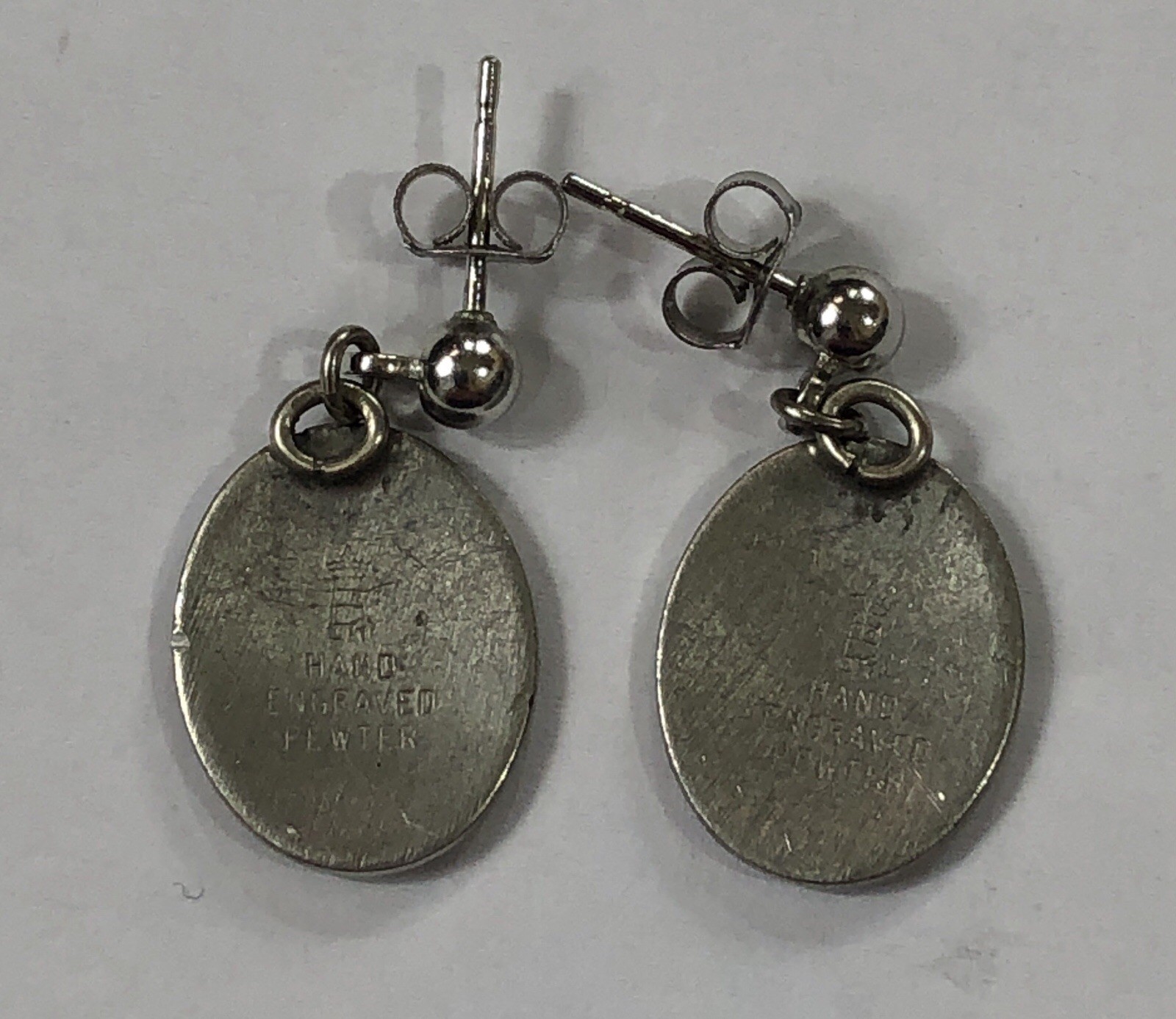 Lighthouse Pewter Earrings Hand Engraved Flower Dangle – 1 inch
