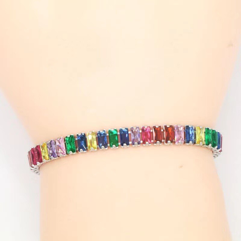 New Charming Mix Color Garnet Citrine Gemstone Women Silver Bracelets 7.4 inch
