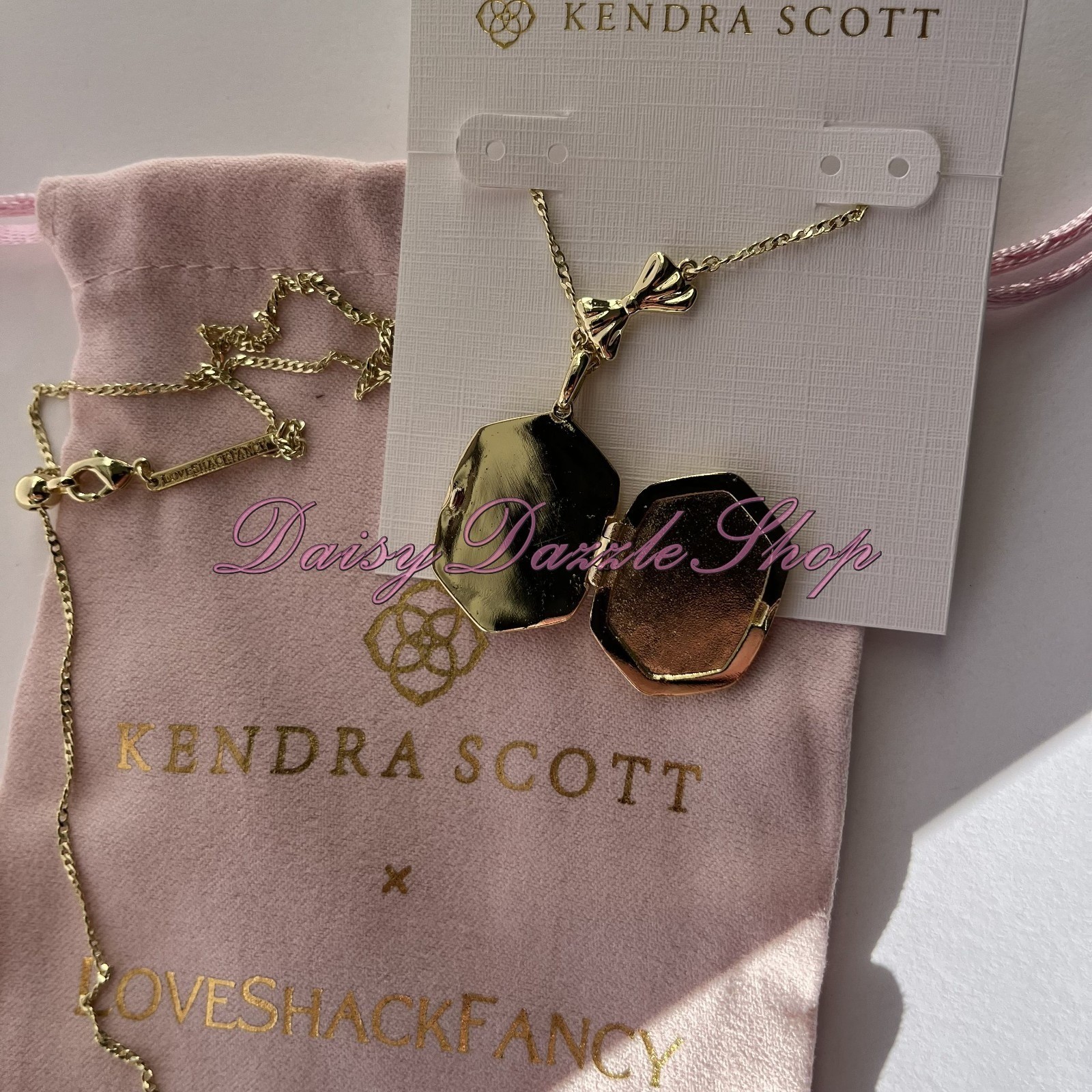 🎀Kendra Scott x LoveShackFancy Daphne Gold Locket Necklace Pink Mint Rosa Beaux