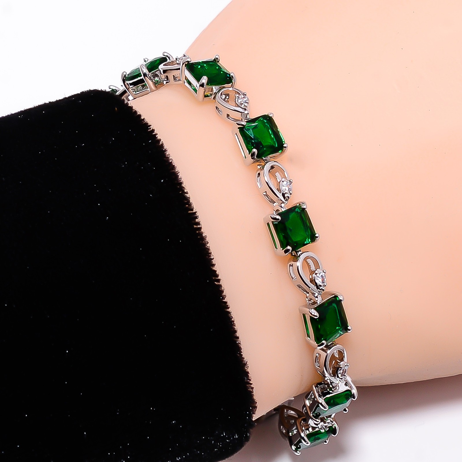 Chrome Diopside, CZ 925 Sterling Silver Adjustable Bracelet 7-8″ B127715
