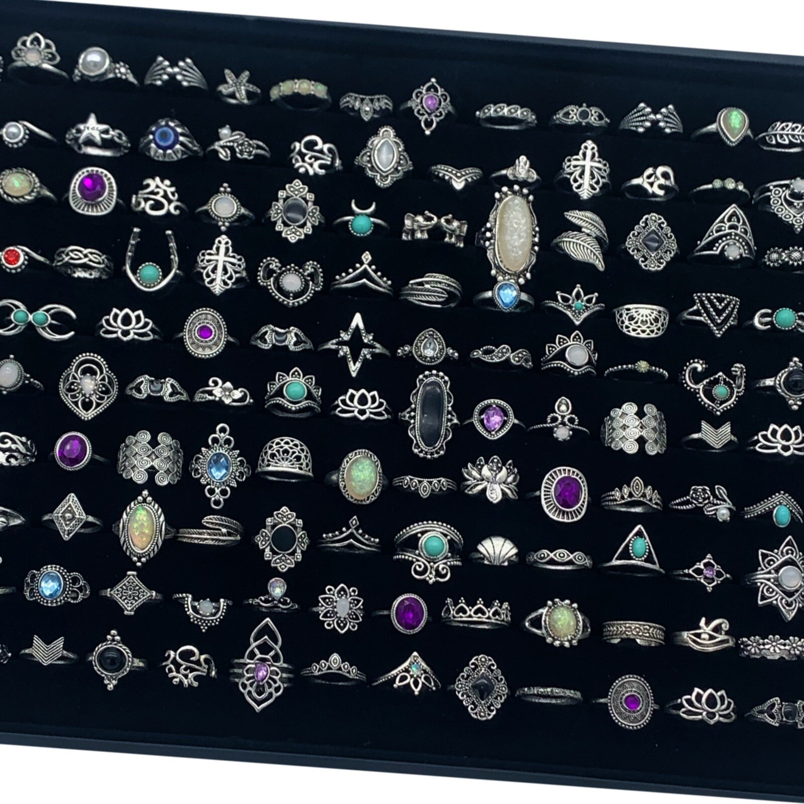 Wholesale 100 Style Vintage Bohemia Rings Mix Stone Flower Women Girl Charm Gift