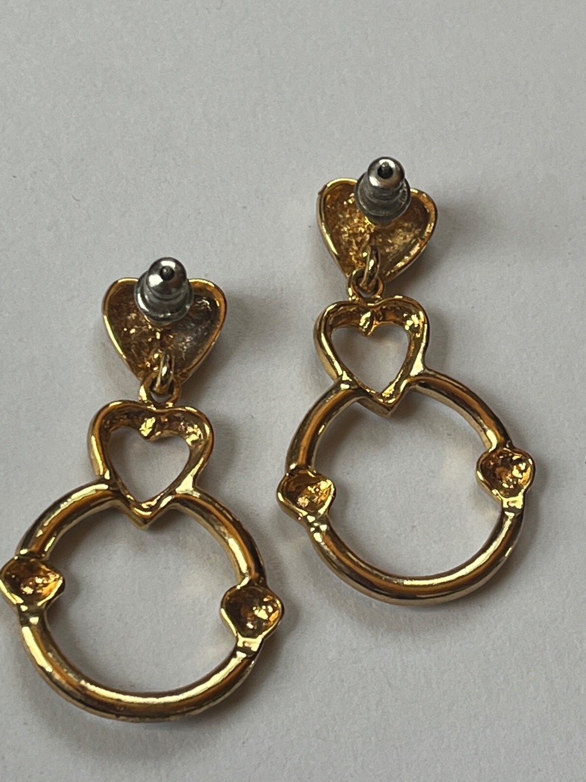 Puffy Goldtone Heart w Tubular Open Circle Post Earrings for Pierced Ears –