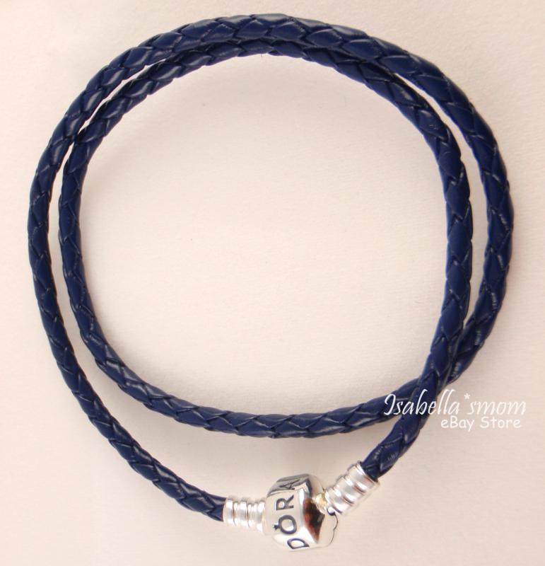 Authentic PANDORA Dark/Navy Blue DOUBLE Leather Bracelet 15″~38cm 590705CDB-D2