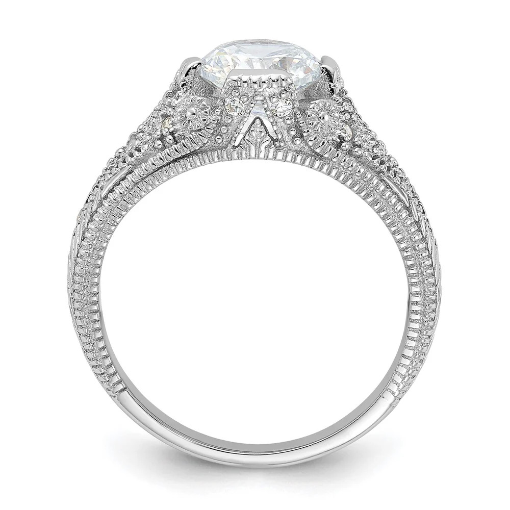 Sterling Silver Rhodium-Plated CZ Antique Style Ring