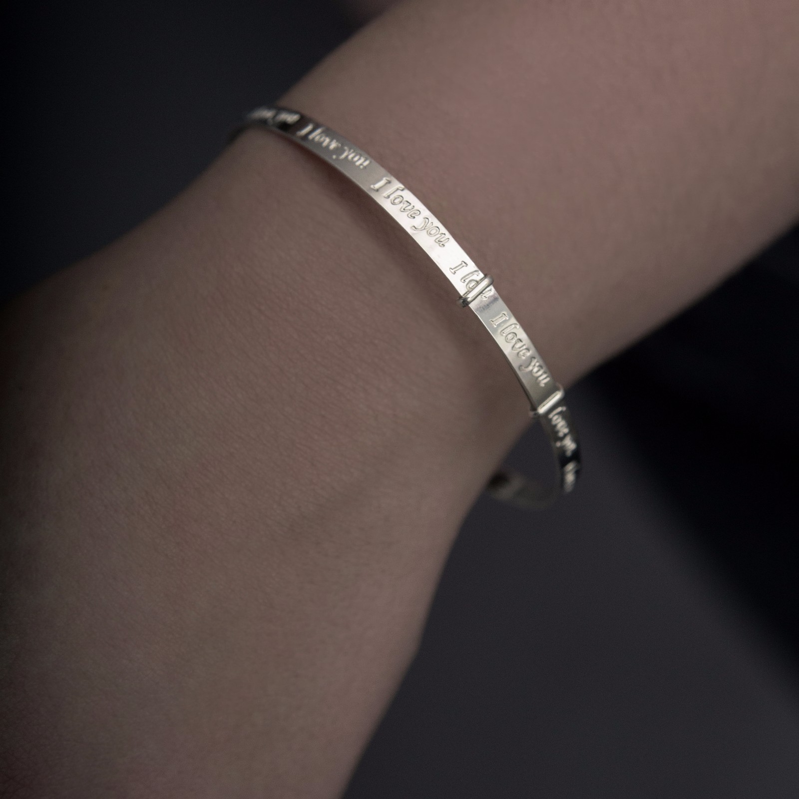 I LOVE YOU Anniversary Bangle Bracelets Silver adjustable adult large Gift Box