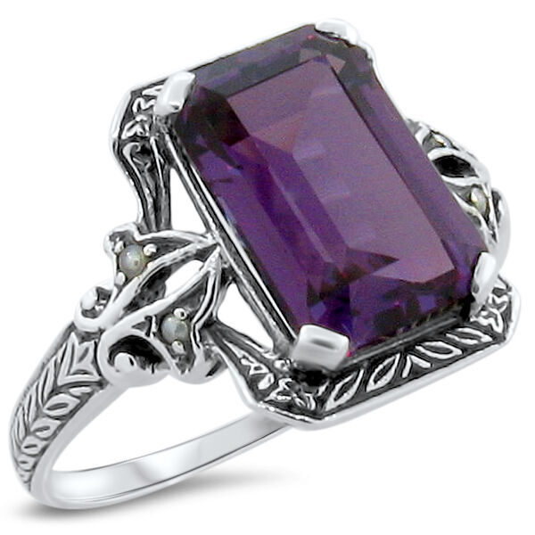 ANTIQUE STYLE 925 SILVER 5 CT COLOR CHANGING SIMULATED ALEXANDRITE RING 197X