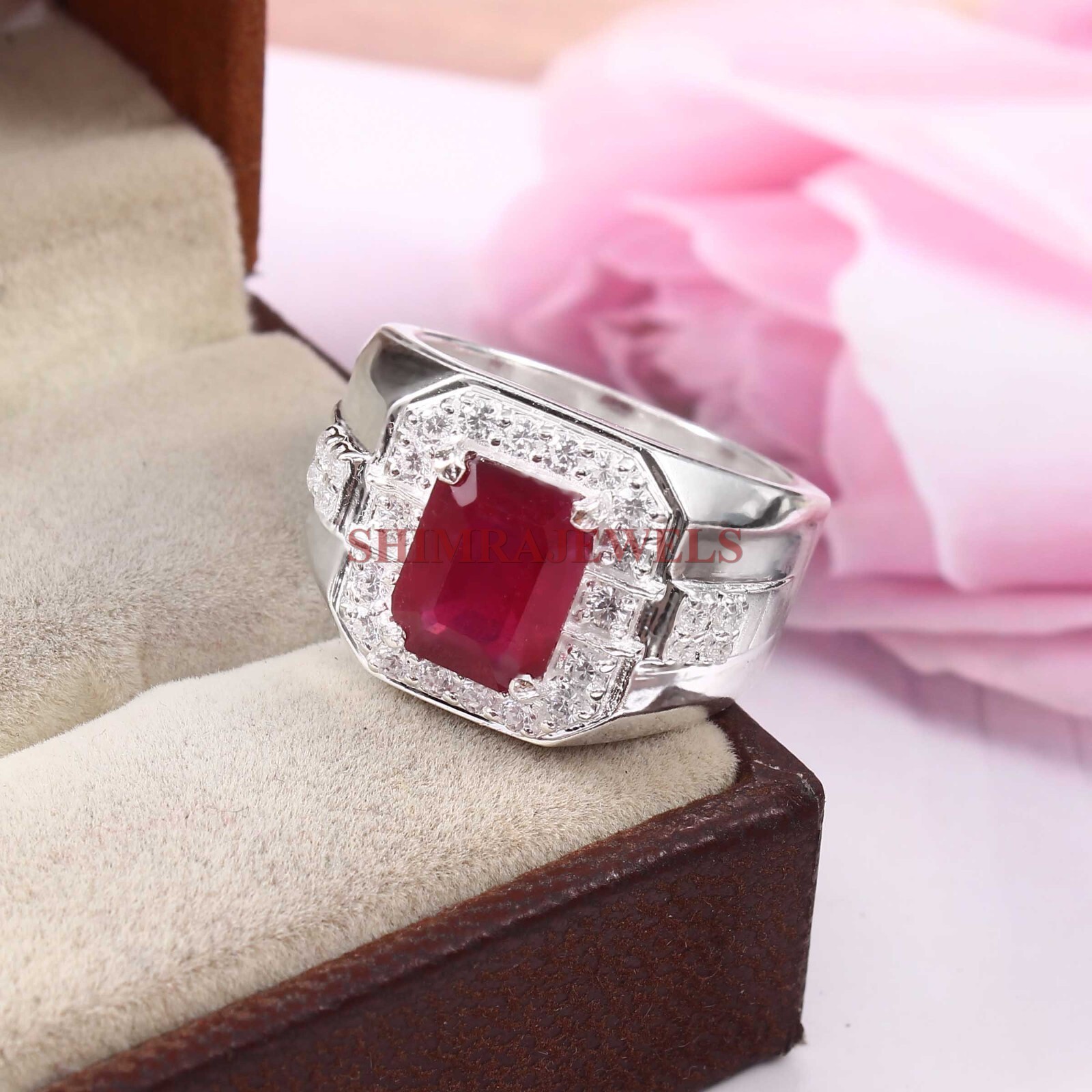 Heated Ruby Gemstone With 925 Sterling Silver Ring for Men’s #907