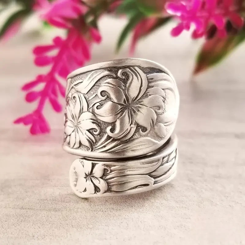 Elegant 925 Sterling Silver Charms Unique Fashion Flower Ring One Size Fit All