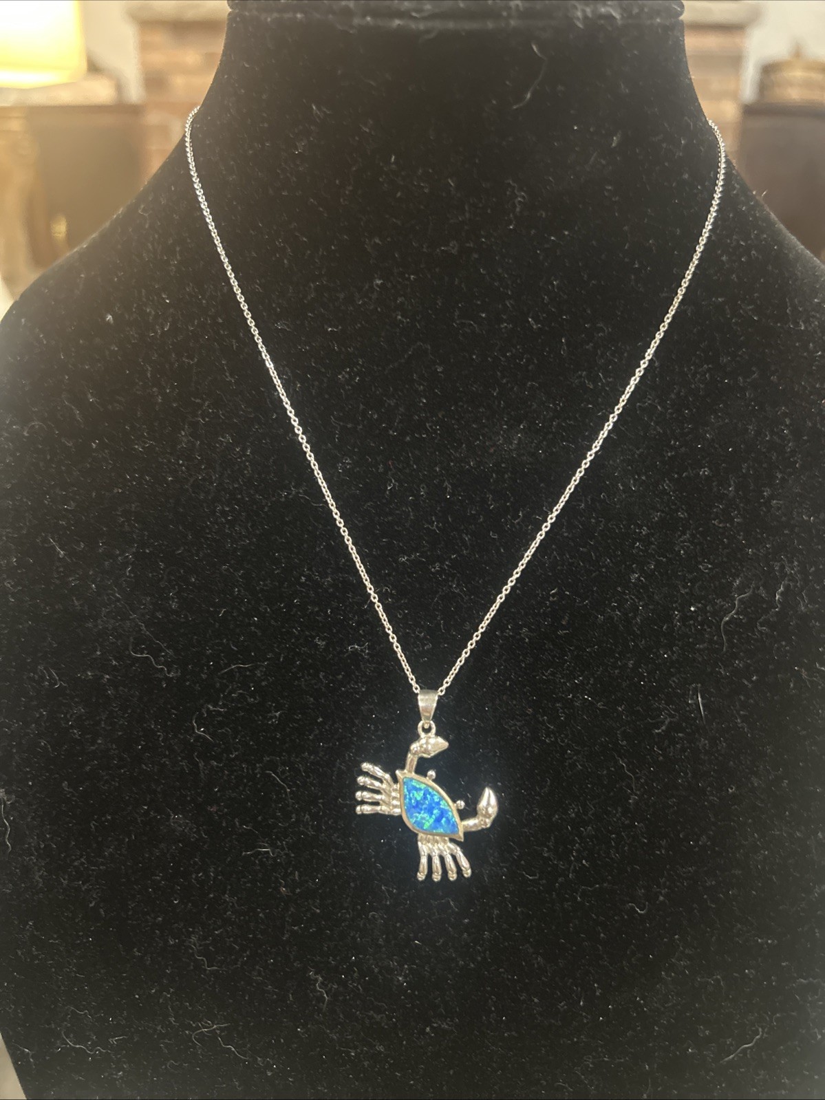 925 Sterling Silver Rhodium Created Opal Crab Pendant On 925 Italy BSI 18” Chain