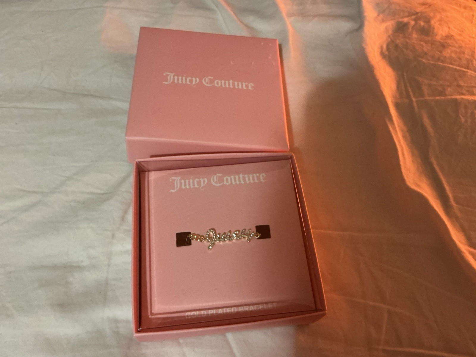 Juicy Couture Gold Tone Crystal “Juicy” Statement Link Bracelet (20cm)
