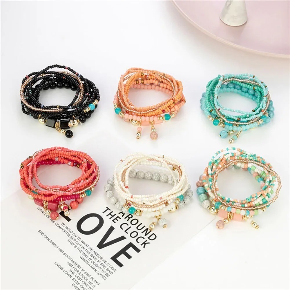 8PCS Boho Colorful Beaded Bracelet Set Handmade Stackable Bracelets Women