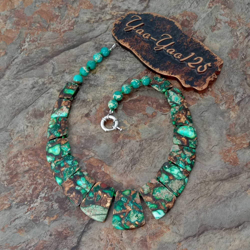 18″ Green Sea Sediment Imperial Jasper Graduated Necklace
