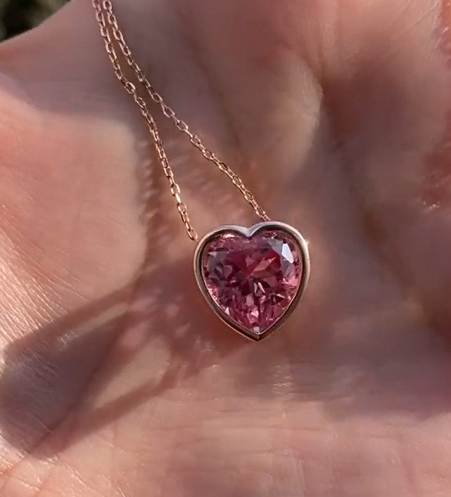 Fancy Pink Solid Gold CZ Diamond Solitaire Pendant Necklace For Women’s Gifts
