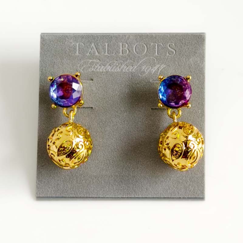 New Talbots Crystal Floral Ball Drop Earrings Women Party Vacation Jewelry Gift