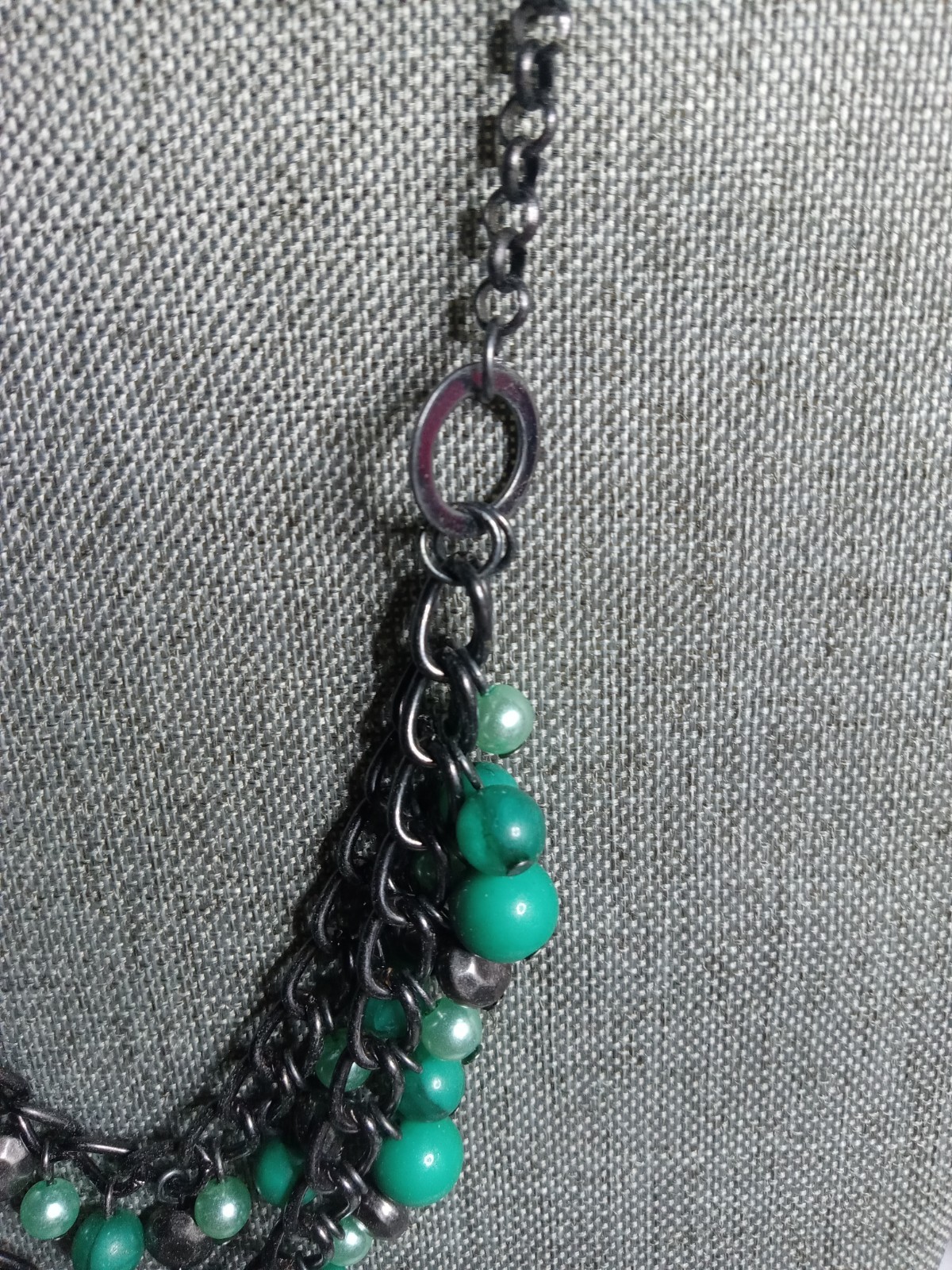 Vintage Gunmetal Green Woman’s Necklace With Multicolored Beads