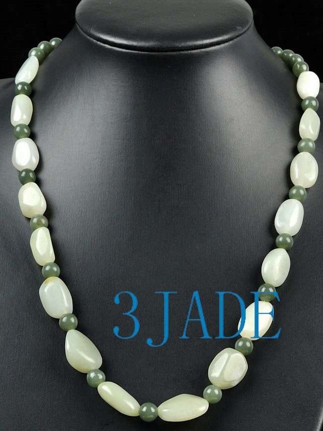 22″ Natural Hetian Nephrite Jade Nugget Beads Necklace